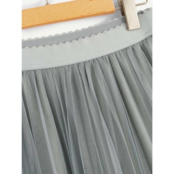 tulle tutu midi skirt Wide Waist Pleated Tulle Skirt tan brown nude - Picture 8 of 13